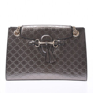 GUCCI Guccissima Emily Chain Shoulder Bag Gray Patent Vernis Leather